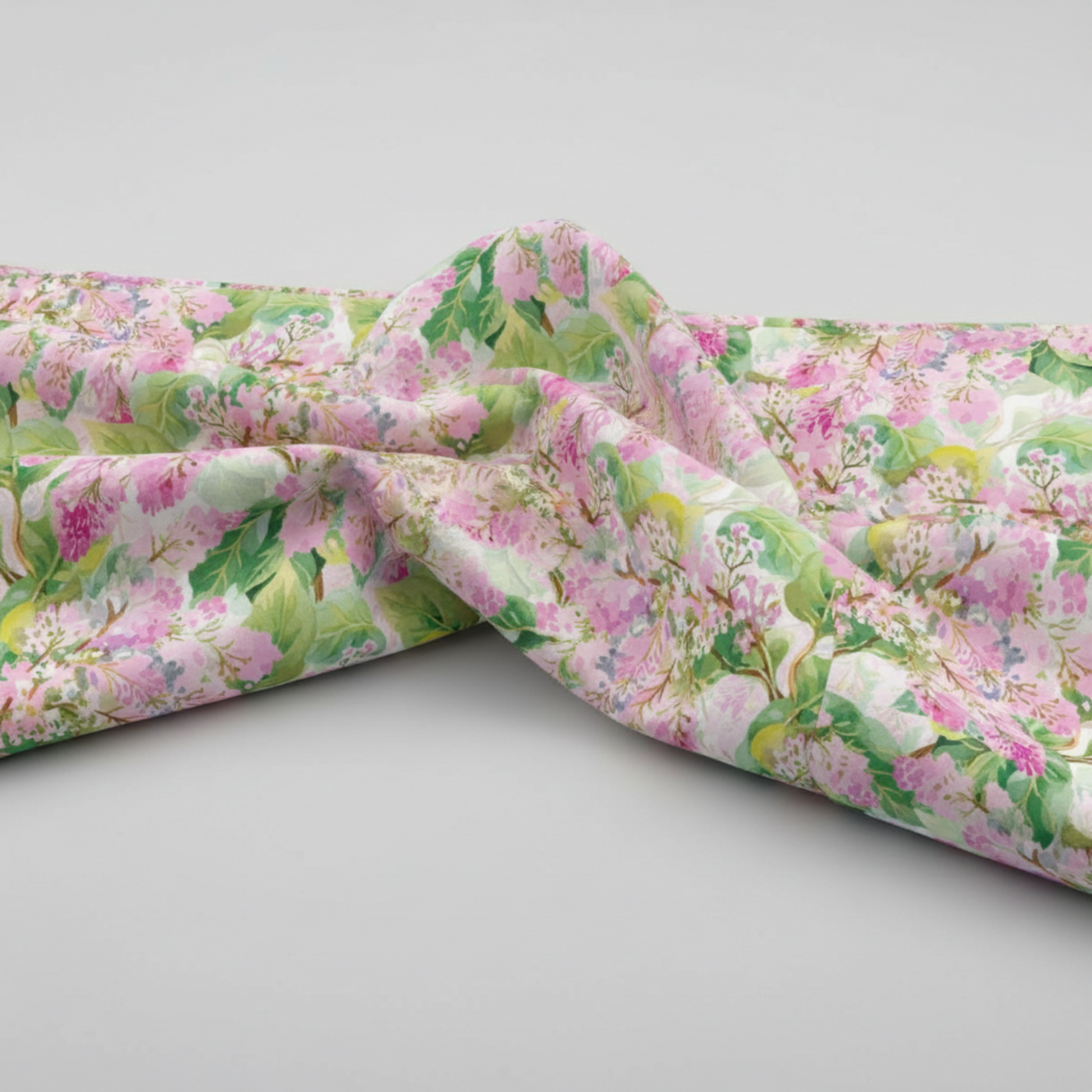 Decoupage Lilac Pink fabric draped to show natural movement and soft hand of 100% cotton quilting fabric