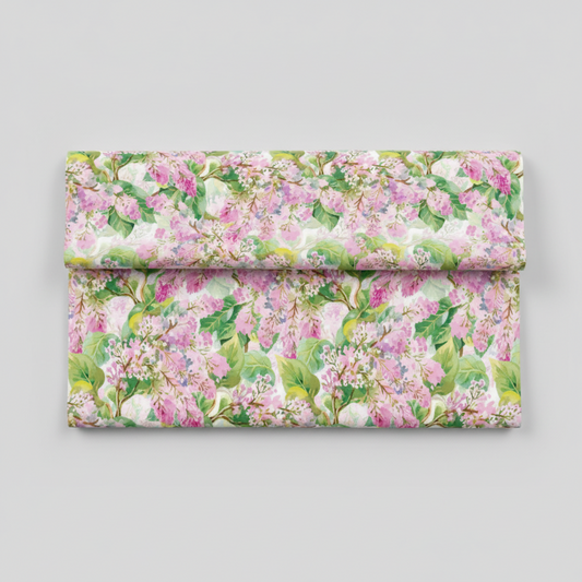 Decoupage Lilac Pink quilting cotton fabric by Jason Yenter – 3 yard cut with painterly pink floral design on folded fabric
