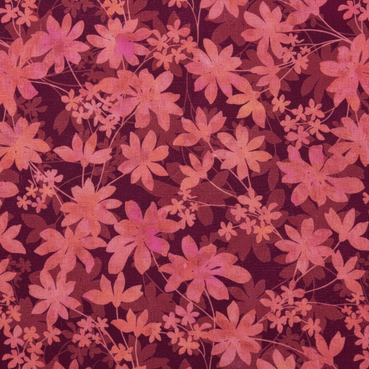 Close-up of Prism II Rose Falling Leaves fabric showing intricate floral details and soft rose color - premium 100% cotton