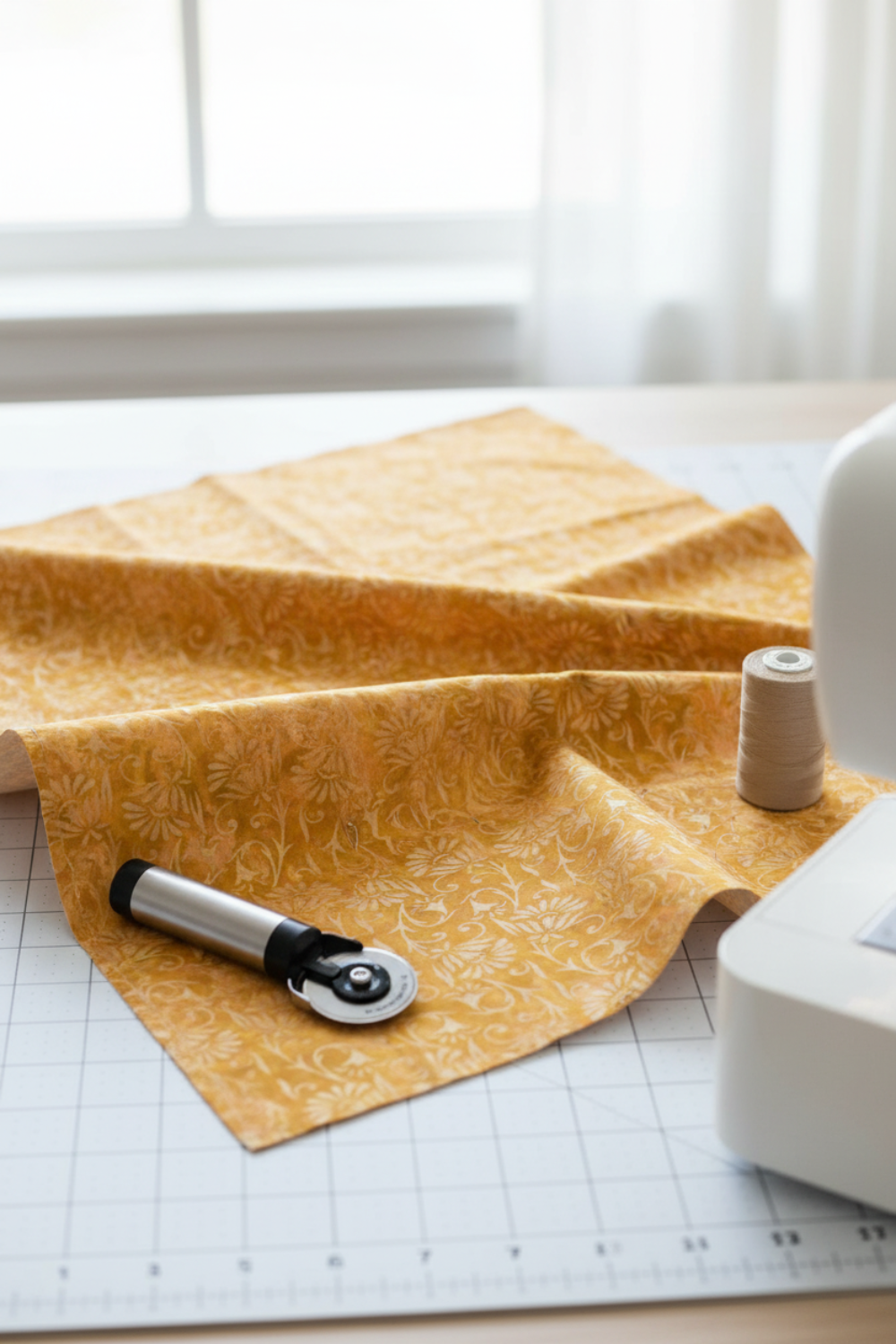 Prism II Yellow Blooms 3 yard cut by Jason Yenter - full pattern length showing mesmerizing kaleidoscopic florals in brilliant yellow tones