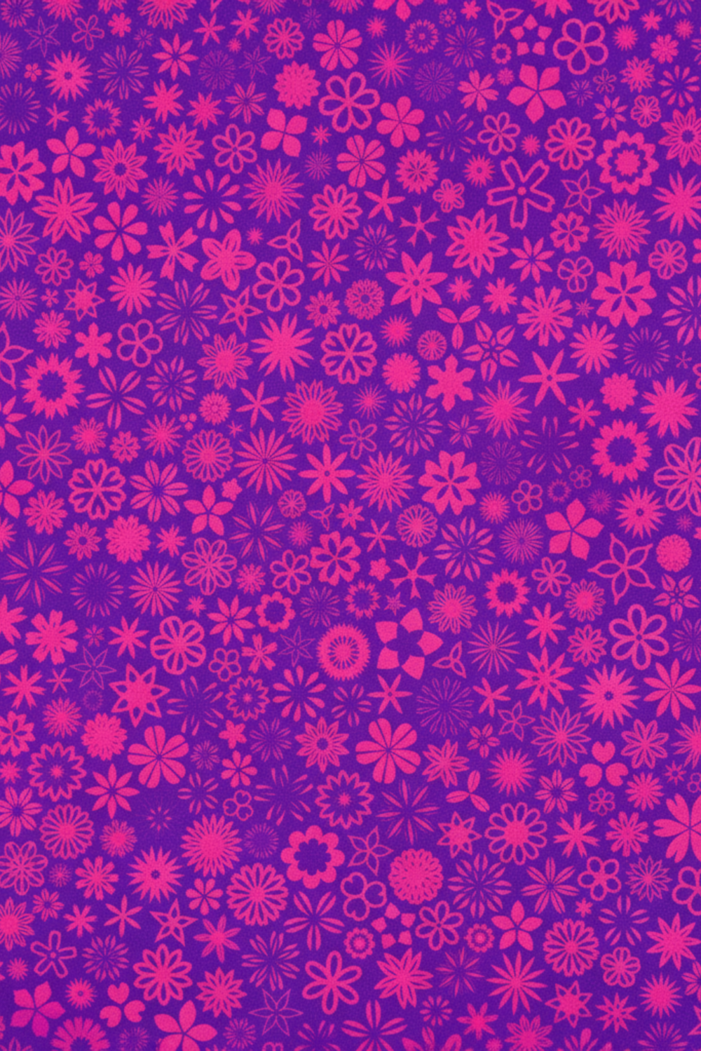 PAWsitivity Purple Field quilting cotton by Jason Yenter for In The Beginning Fabrics — dense all-over scattered ditsy floral medley in vivid magenta-pink and hot pink on a rich saturated violet-purple ground, a bold joyful tone-on-tone perfect for feature blocks, borders, quilt backs, and coordinating accents in cat-themed and novelty quilts, 100% cotton, 43–44" wide, 3 yard cut — coordinating PAWsitivity fabrics and quilt patterns available at IraRobi Quilts.