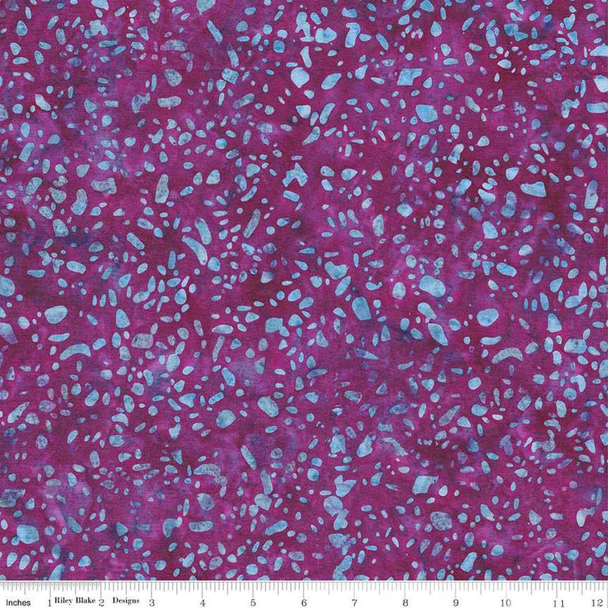 Batiks Basics Terrazzo Purple Haze fabric by Riley Blake Designs — vibrant purple hand-dyed batik with aqua terrazzo speckles, shown with a ruler for scale.