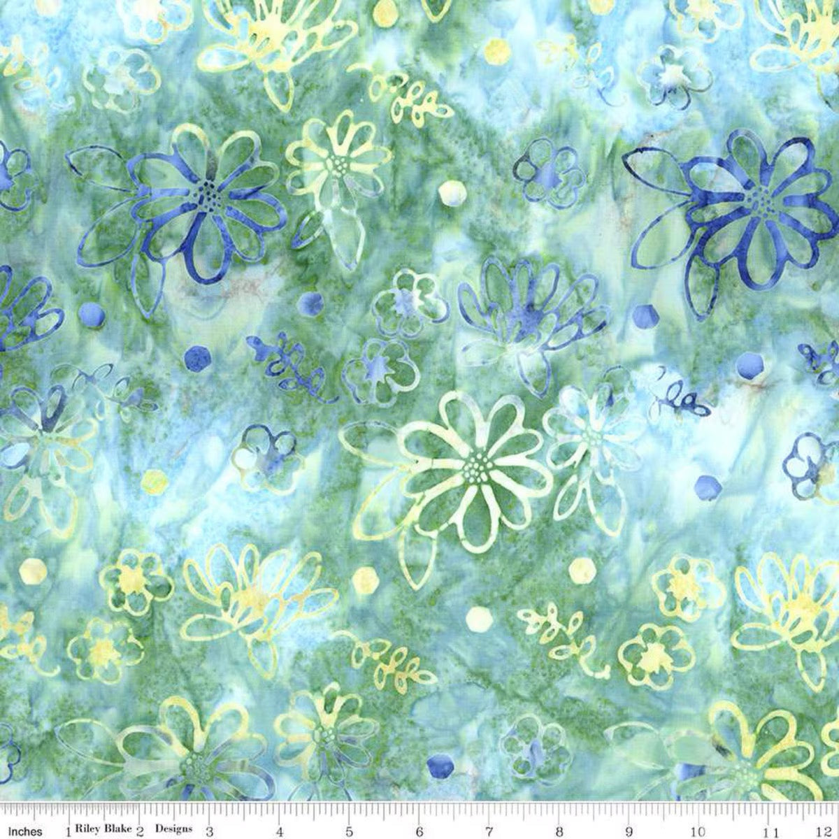 Watercolor Daisies Caribbean Shale Fabric – by Beverly McCullough for Riley Blake Designs