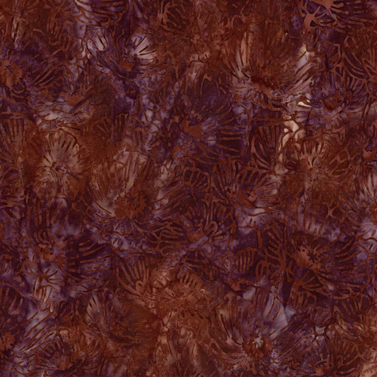 Poppy Seeds Raisin Fabric by Riley Blake Designs, with spiky botanical motifs in rust-brown, plum, and soft lavender.