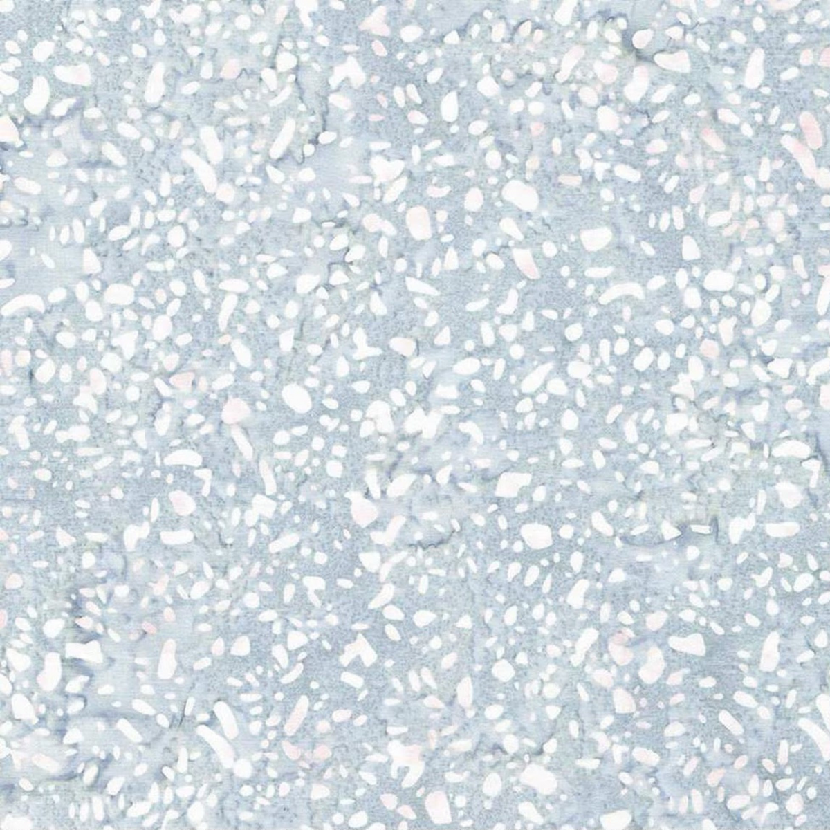 Terrazzo Powdered Pearl Fabric by Riley Blake Designs, with white and soft blush pebble-shaped flecks on a mottled powder blue-gray background.