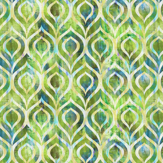 Close-up of Halcyon II Green Peacock fabric showing elegant peacock details in vibrant green - premium 100% cotton