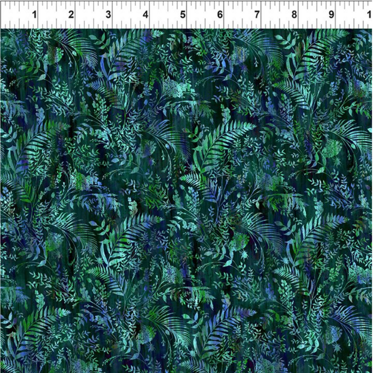 Halcyon II Blue Ferns 3 yard cut – scale reference shot, In The Beginning Fabrics