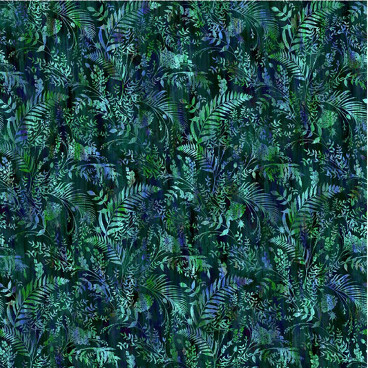 Halcyon II Blue Ferns quilting cotton fabric by Jason Yenter – flat lay detail shot