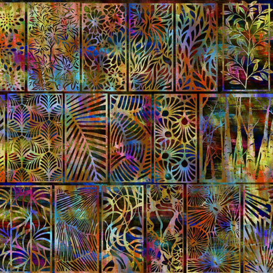 Halcyon II Multi Woodblock 3 yard cut – flat lay detail shot, In The Beginning Fabrics