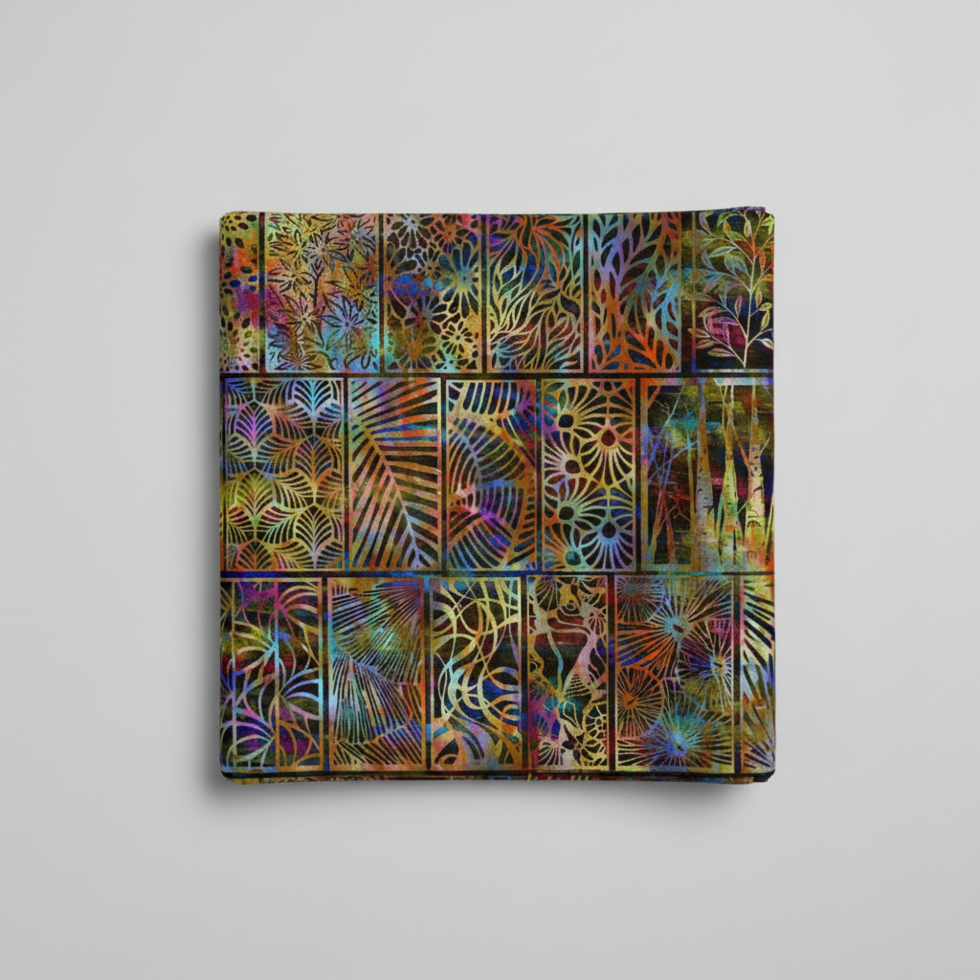 Halcyon II Multi Woodblock quilting cotton – bold geometric woodblock pattern detail