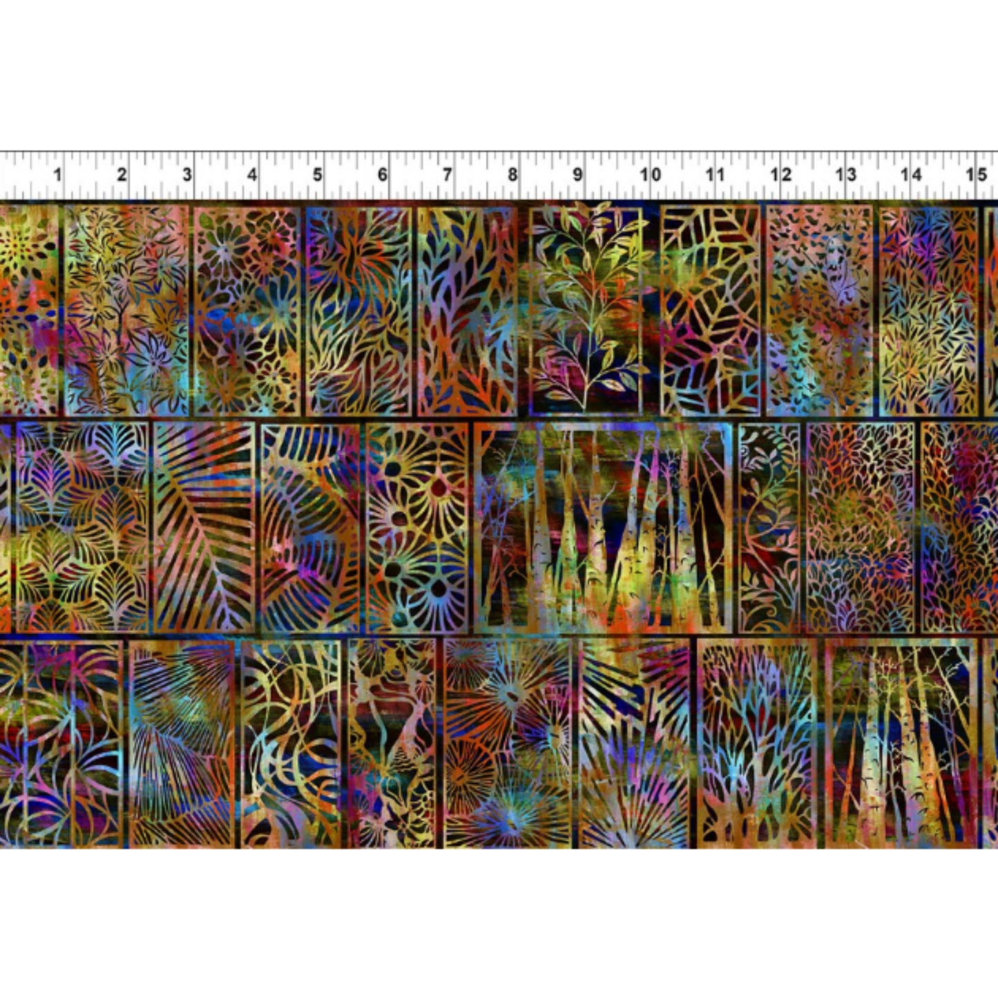 Halcyon II Multi Woodblock 3 yard cut – full repeat view, In The Beginning Fabrics