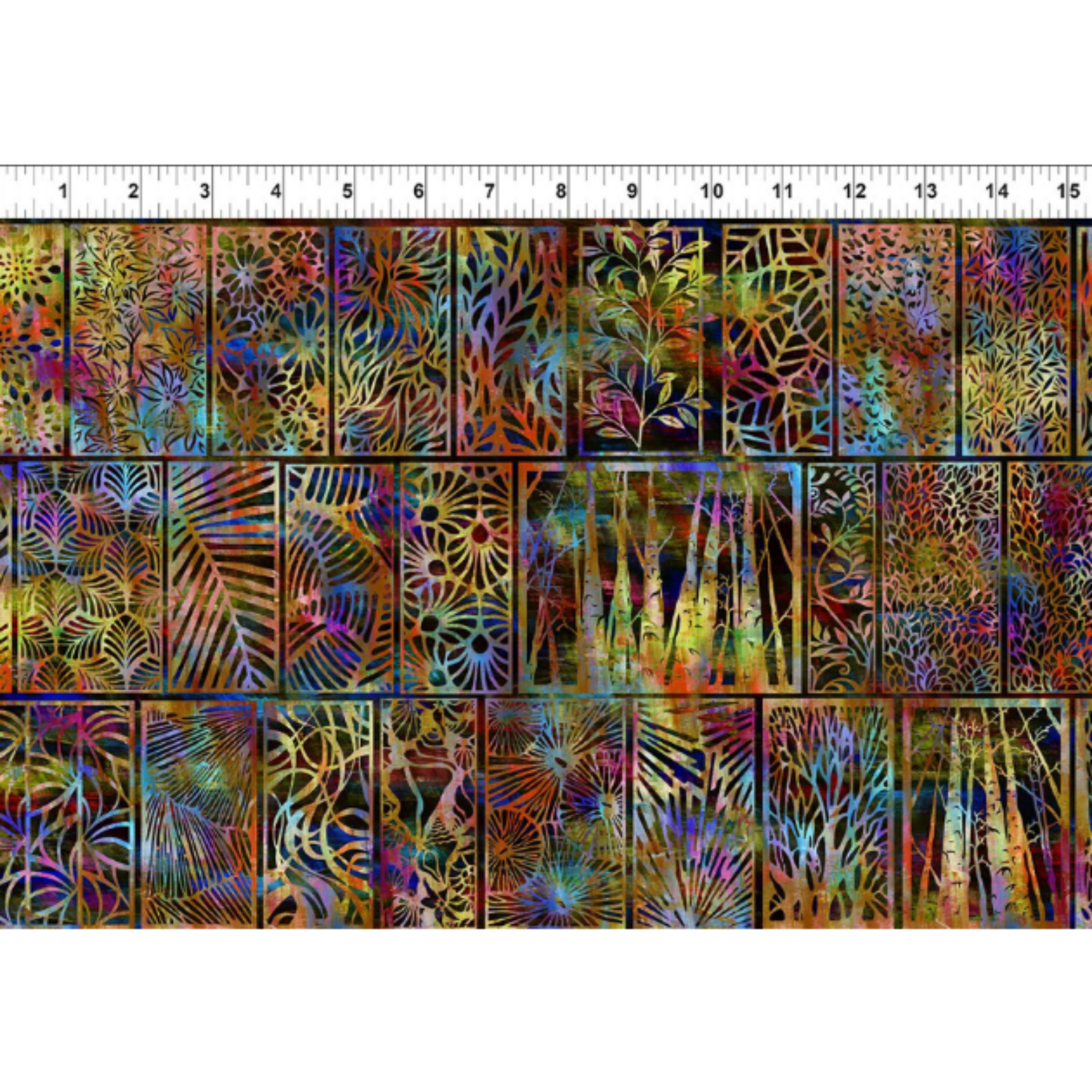 Halcyon II Multi Woodblock 3 yard cut – full repeat view, In The Beginning Fabrics