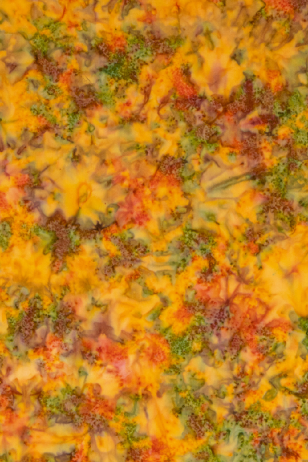 Expressions Batiks Hand-Dyes Orange Multi II fabric by Riley Blake Designs – bright luminous golden amber-orange multicolor hand-dyed batik with warm red-orange splashes, olive green accents, and soft lavender-grey hints, a bold autumn harvest focal blender perfect for nature-inspired, jewel-tone, and scrappy quilts, 100% cotton batik