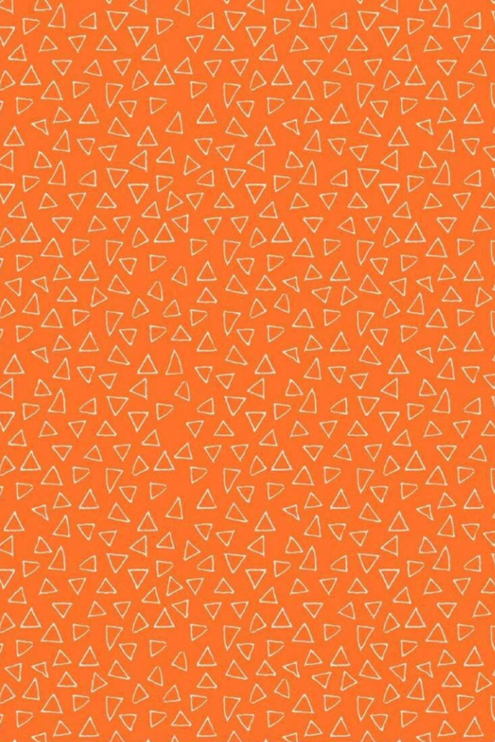 Safari Fun Floating Triangles Orange quilting cotton by Terry Runyan for Benartex — scattered white hand-drawn triangle outlines on vibrant orange ground, versatile blender and accent fabric, 100% cotton, 43–44" wide.