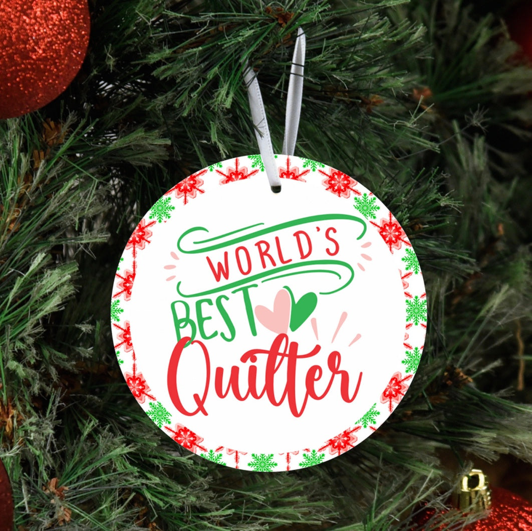 World's Best Quilter Metal Ornament – ornament – colorful textile design