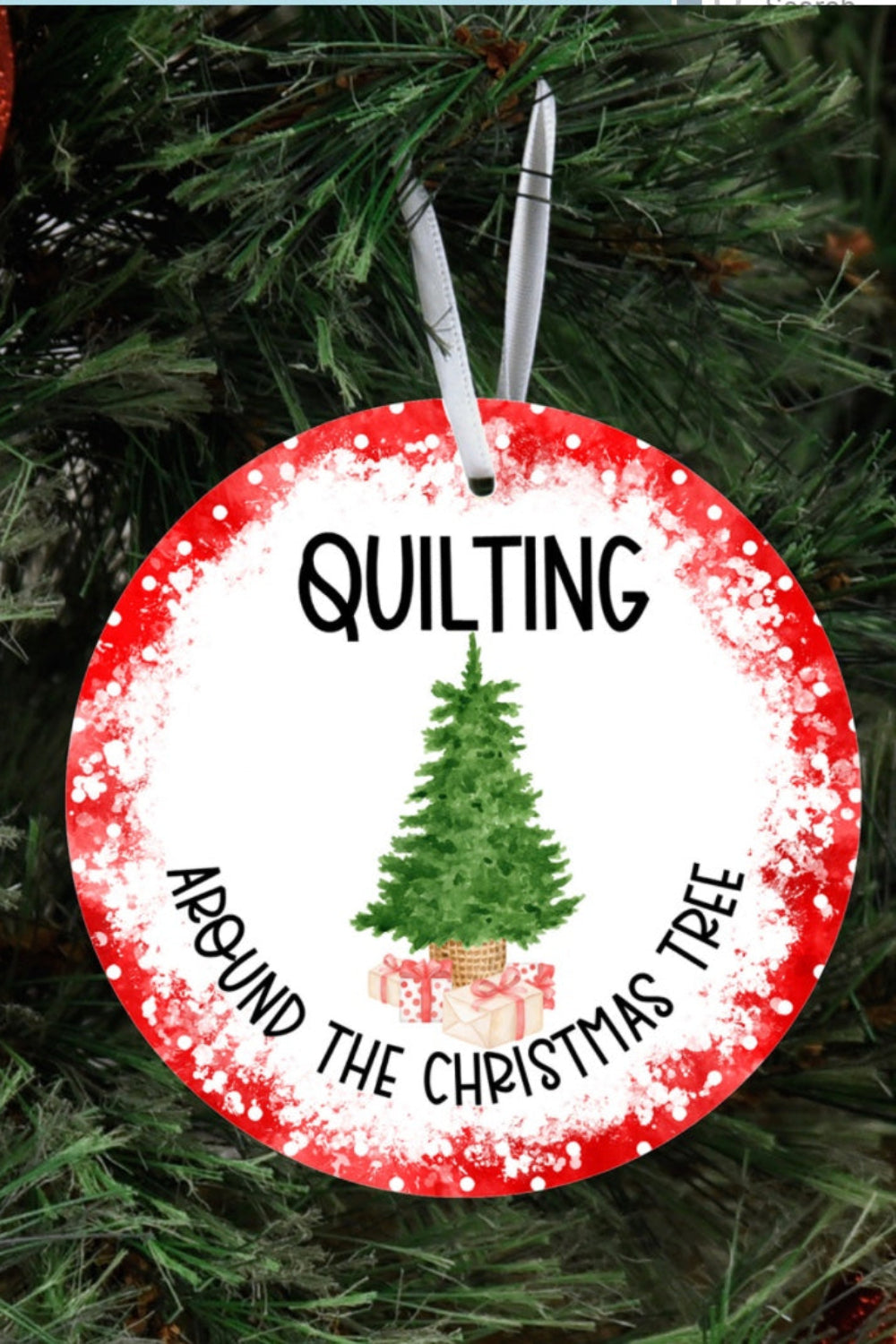 Quilting Around the Christmas Tree Metal Ornament – ornament – colorful textile design
