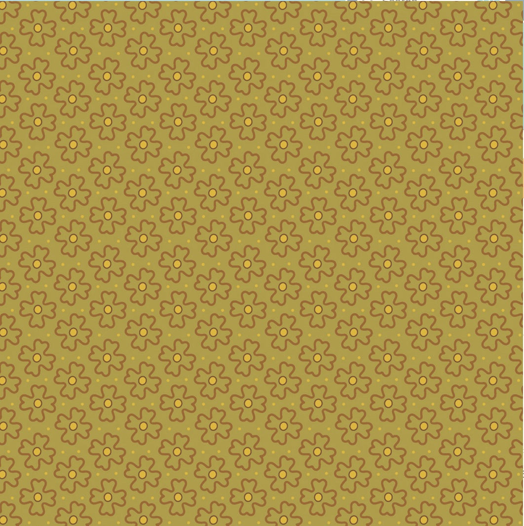 Golden Era Green Wavy Daisy – fabric – colorful textile design