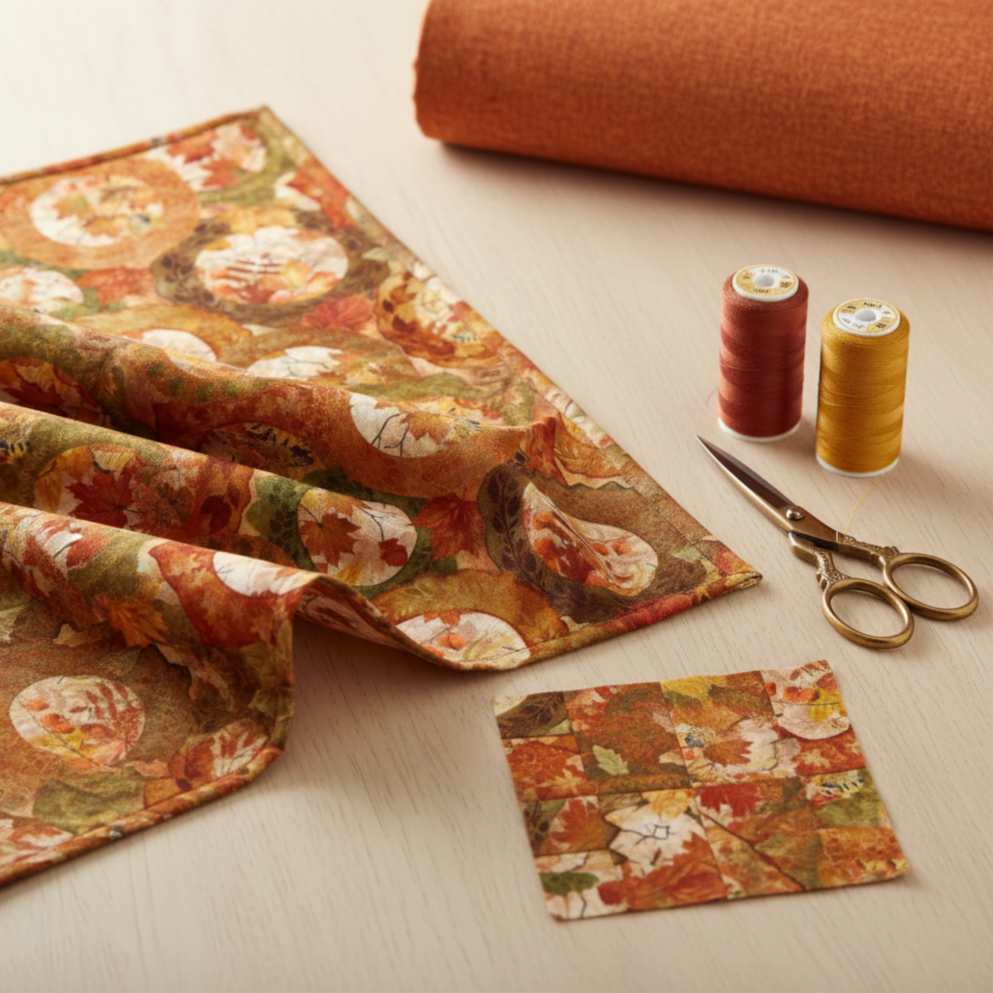 Autumn Celebration Multi Circles quilting fabric shown from alternative angle highlighting vibrant fall colors