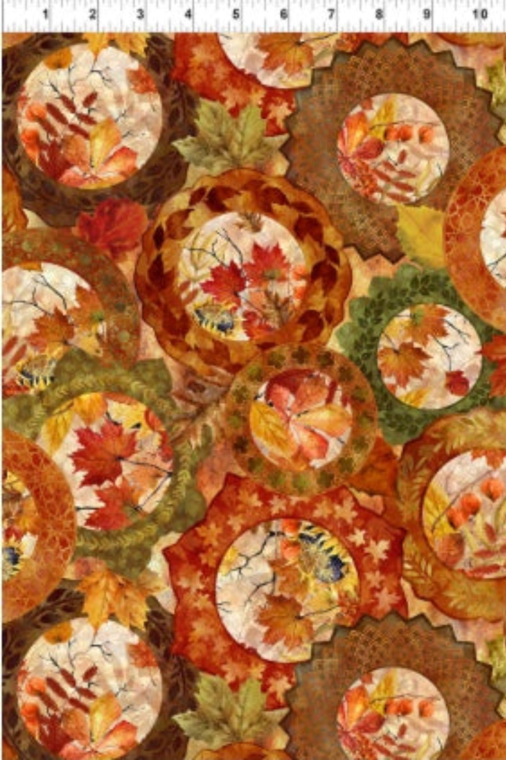 Autumn Celebration Multi Circles quilting cotton vertical view – Jason Yenter premium fabric ideal for fall quilts