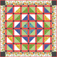 Safari Fun quilt pattern layout – 56x56 inch medallion design with half-square triangle blocks in lime green, blue, yellow and red sashing, featuring jungle animal prints by Terry Runyan for Benartex