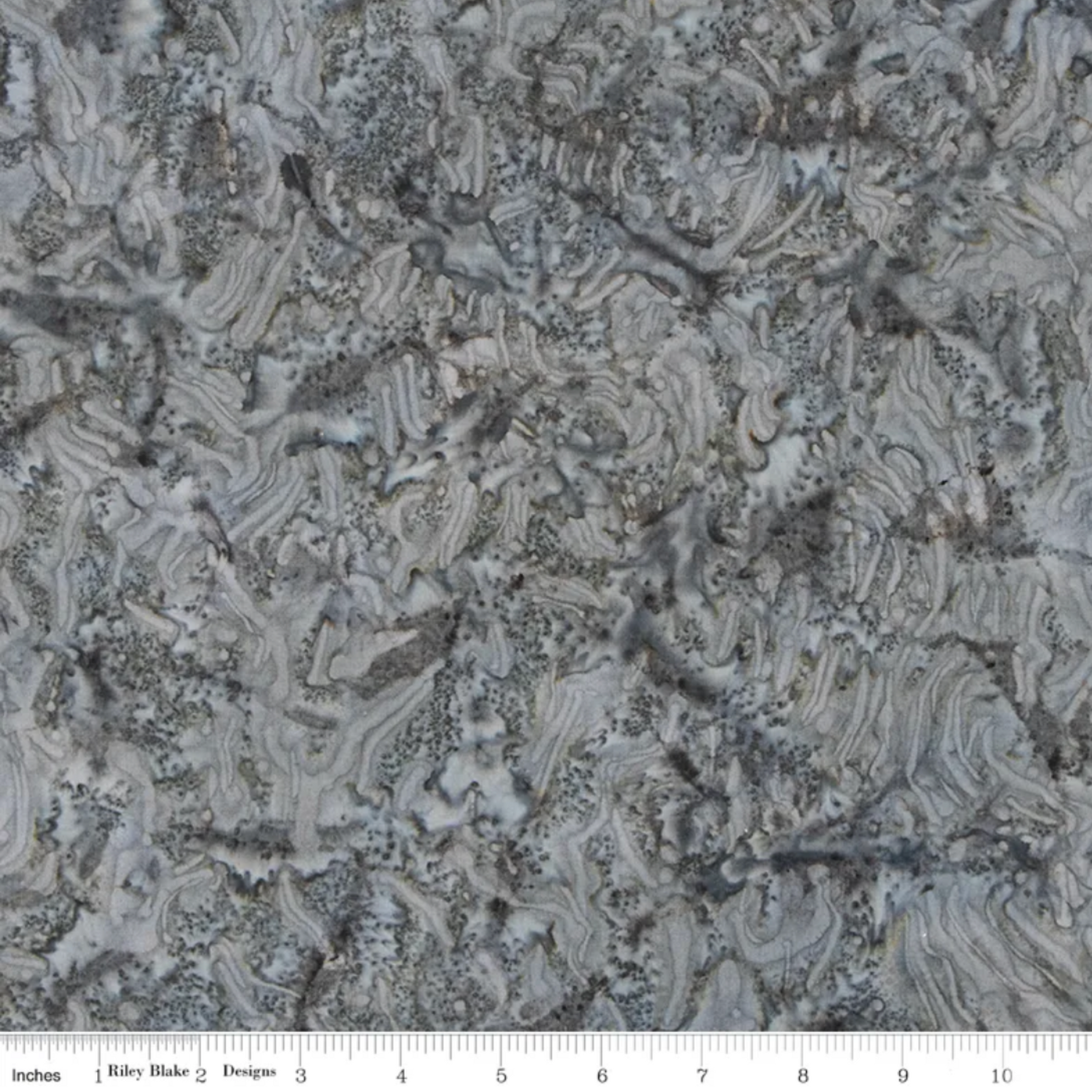 Expressions Batiks Hand-Dyed Charcoal – scale reference showing fabric width and deep charcoal hand-dyed batik pattern, Riley Blake Designs
