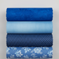 Expressions Batiks Hand-Dyed Cobalt – Pinterest coordination stack with 4 complementary fabrics stacked vertically on light grey background
