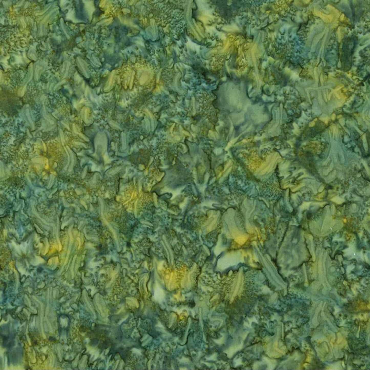 Close-up detail of Expressions Batiks Hand-Dyes Amazon quilting cotton fabric highlighting print clarity and jungle green hand-dyed batik texture