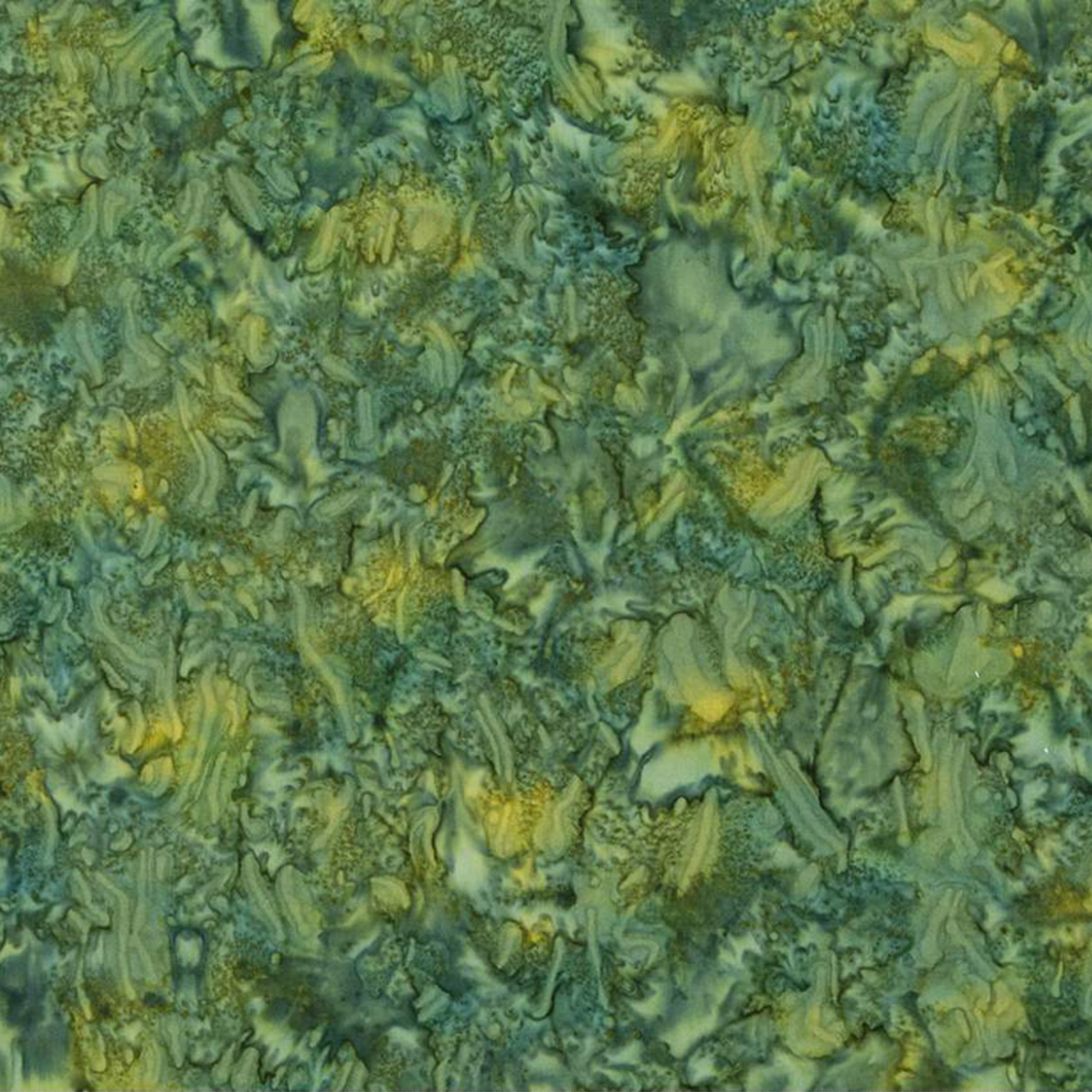 Close-up detail of Expressions Batiks Hand-Dyes Amazon quilting cotton fabric highlighting print clarity and jungle green hand-dyed batik texture