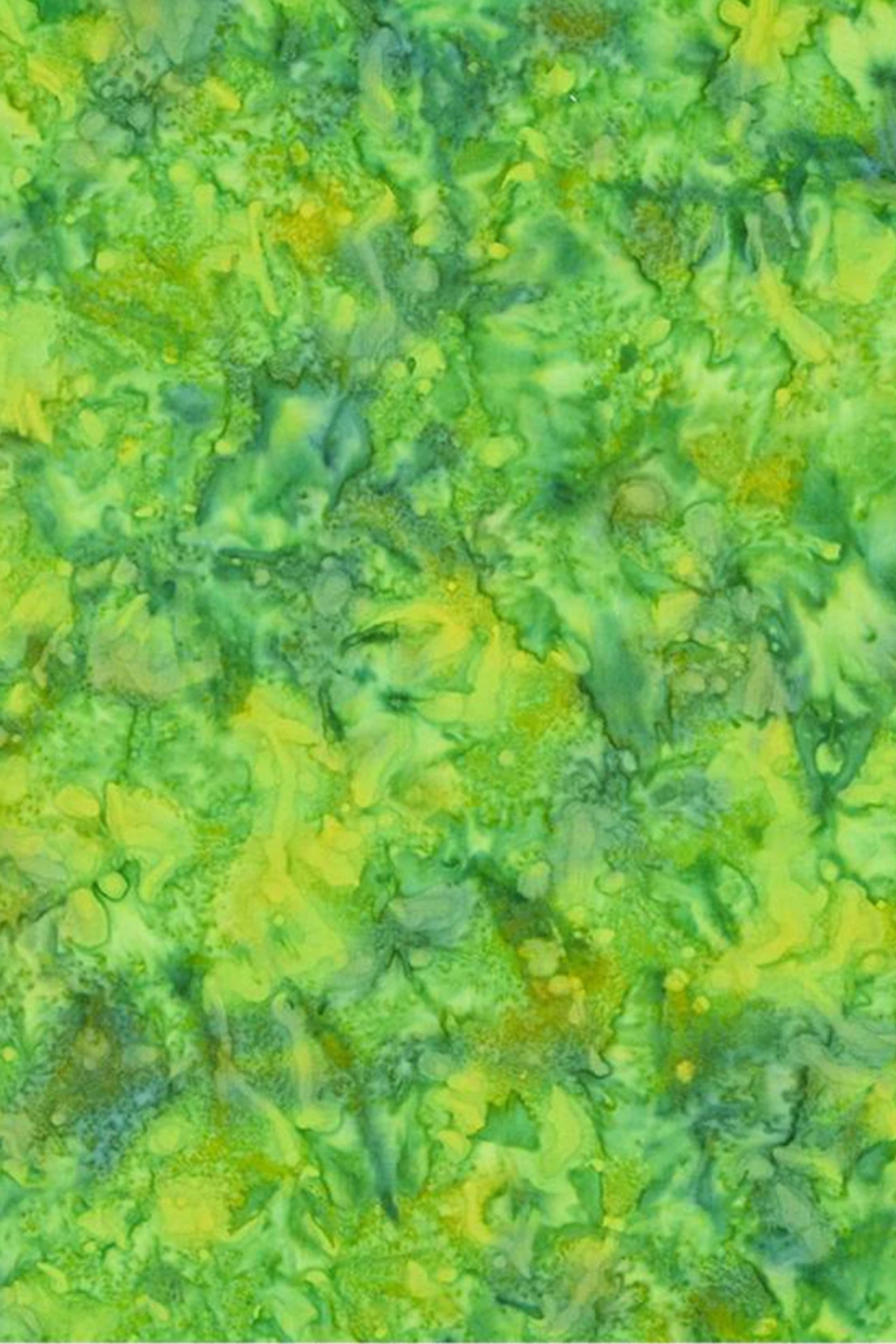 Expressions Batiks Hand-Dyes Shamrock fabric by Riley Blake Designs – bright electric lime-green hand-dyed batik with lively chartreuse yellow and soft teal-blue organic mottled overlays, a fresh high-energy tonal blender perfect for nature-inspired, scrappy, and jewel-tone quilts, 100% cotton batik