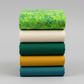 Expressions Batiks Hand-Dyed Shamrock – Pinterest coordination stack with 4 complementary fabrics stacked vertically on light grey background
