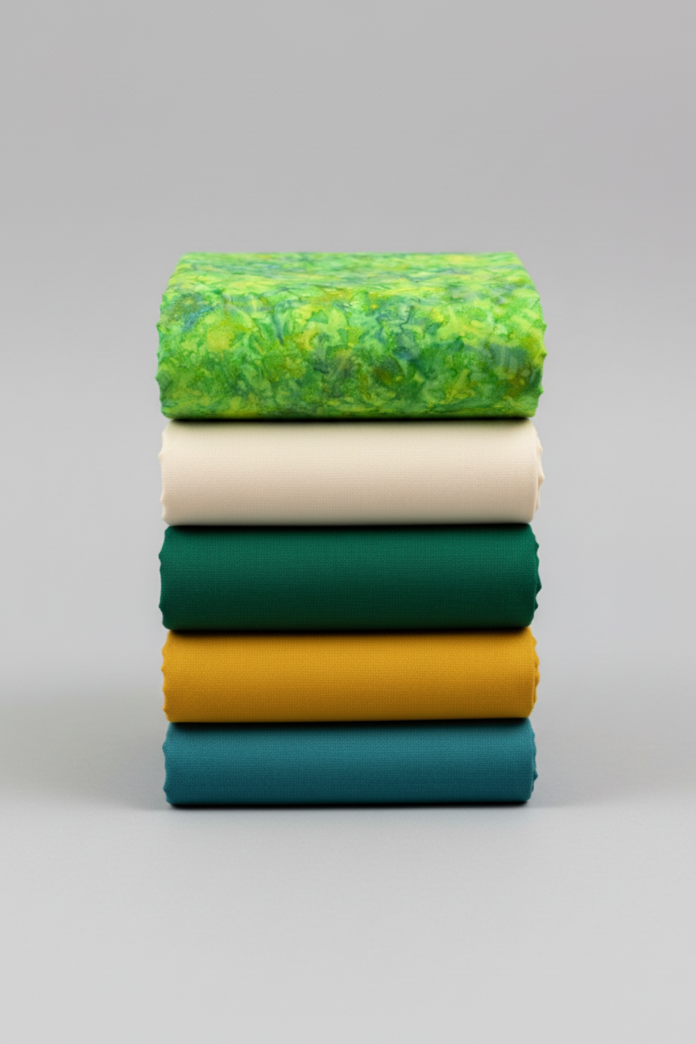 Expressions Batiks Hand-Dyed Shamrock – Pinterest coordination stack with 4 complementary fabrics stacked vertically on light grey background
