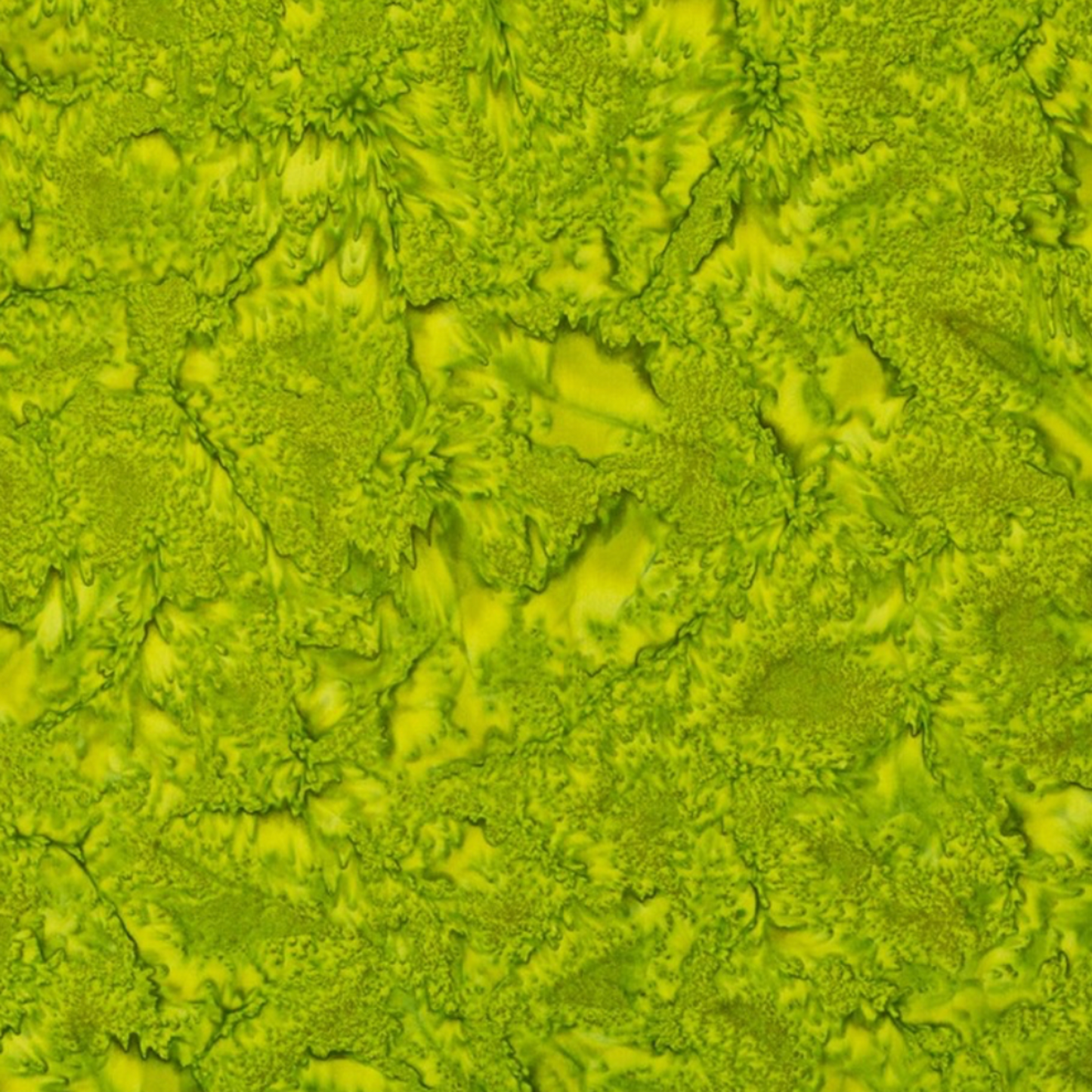 Close-up detail of Expressions Batiks Hand-Dyes Sap quilting cotton fabric highlighting print clarity and vivid sap green hand-dyed batik texture
