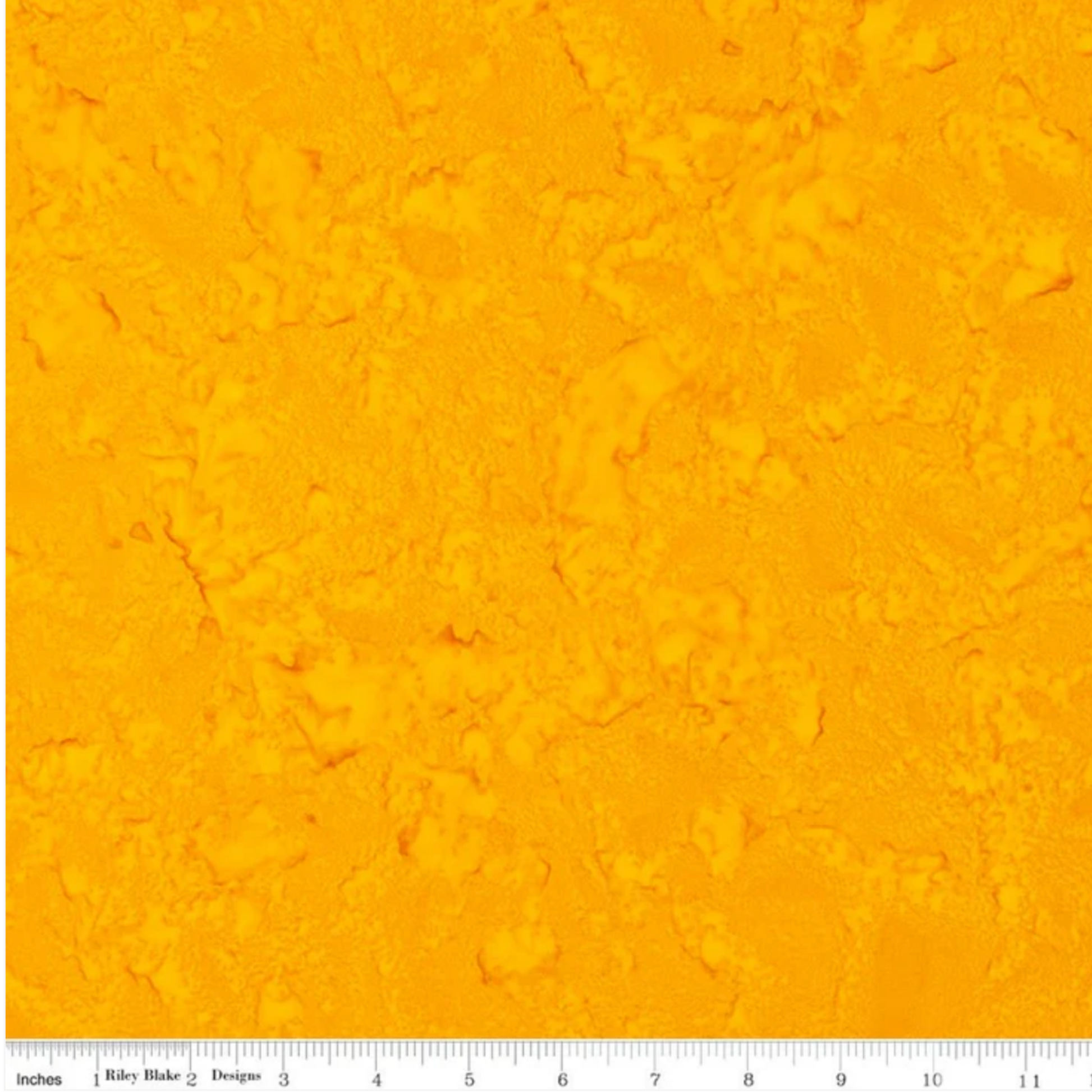 Expressions Batiks Hand-Dyes quilting cotton with ruler showing scale of pattern repeat – Curry rich golden yellow hand-dyed batik
