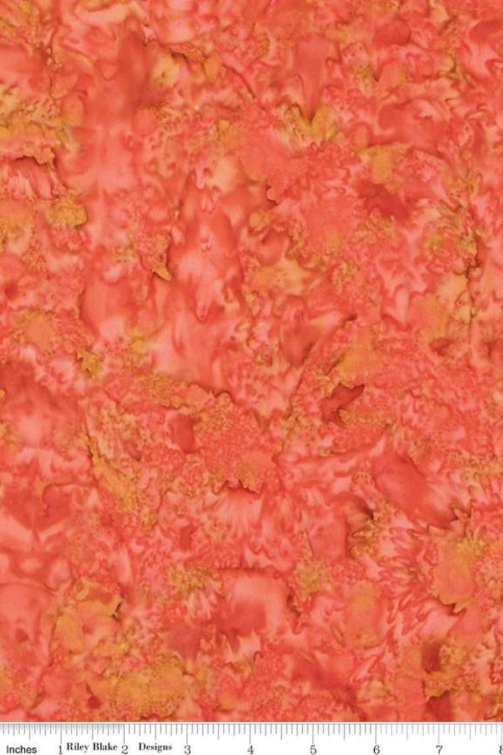 Expressions Batiks Hand-Dyed Salamander quilting cotton with ruler showing scale of pattern repeat – Pinterest scale reference