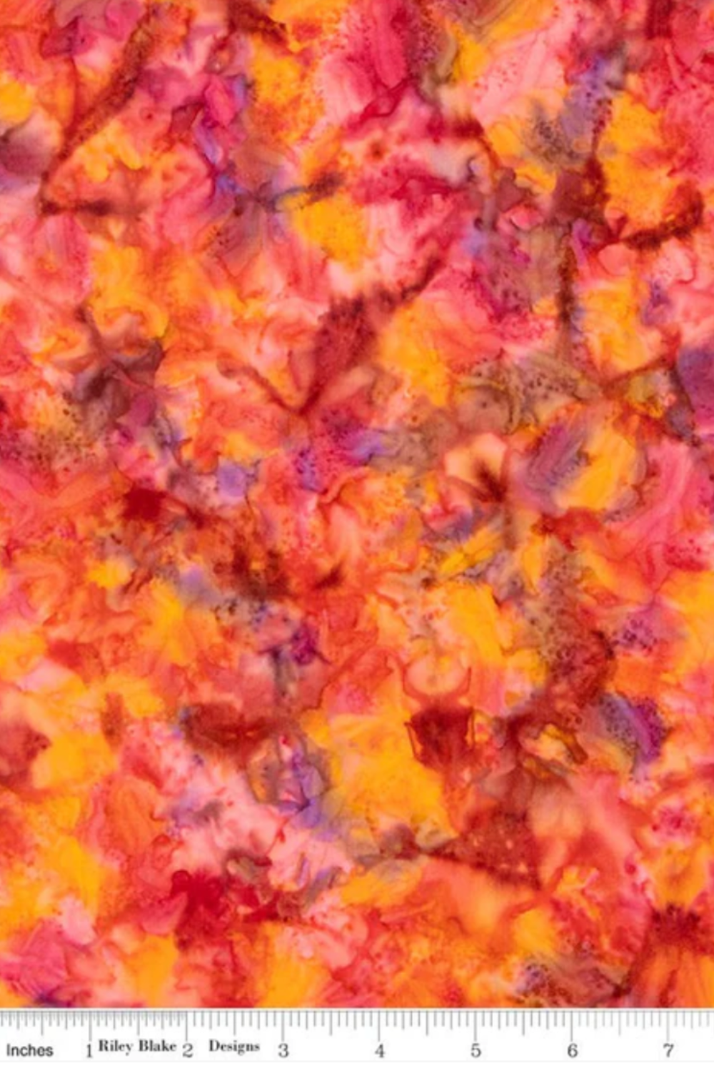 Expressions Batiks Hand-Dyed Bouquet quilting cotton with ruler showing scale of pattern repeat – Pinterest scale reference