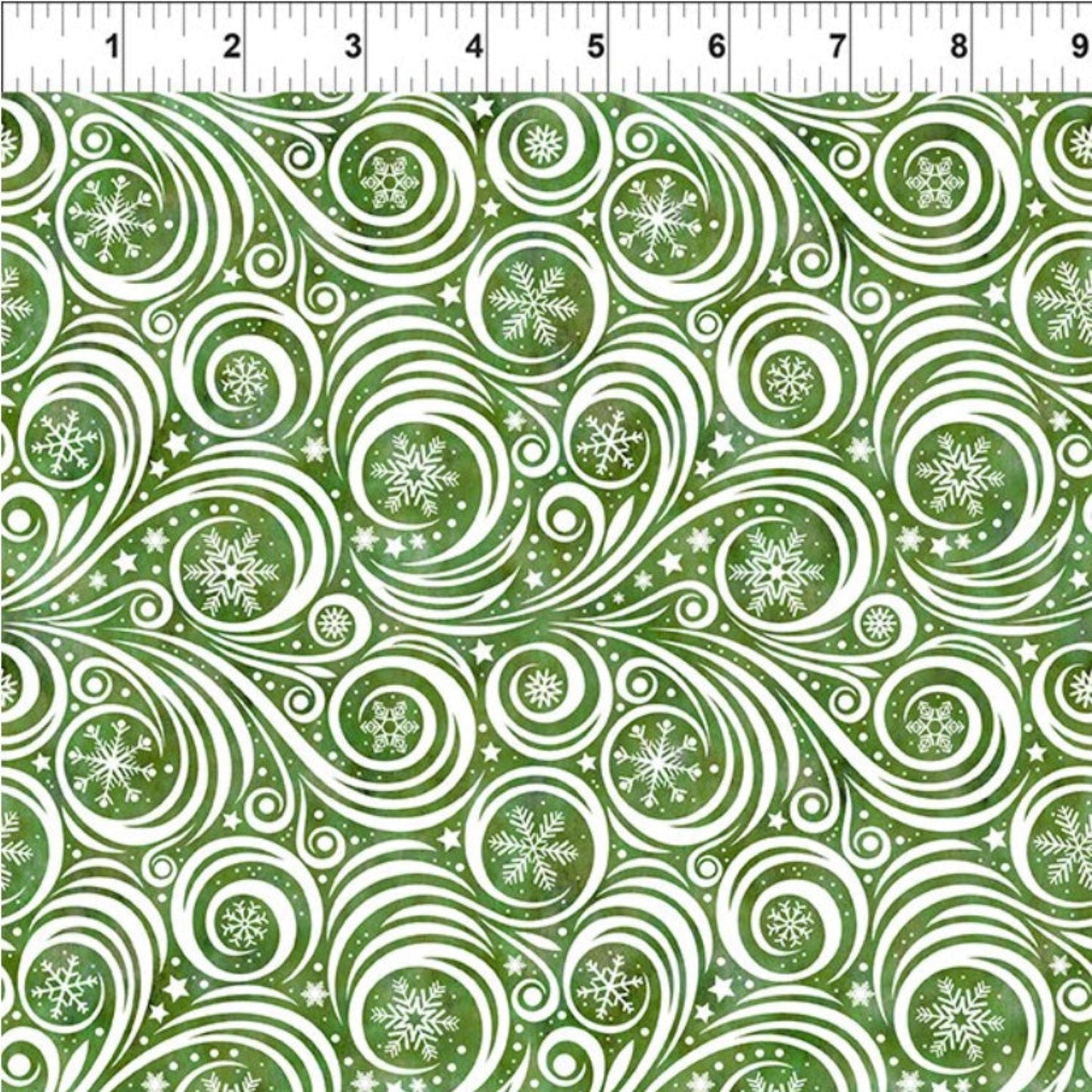 Winter Solstice II Green on White Snow Swirl – fabric – colorful textile design