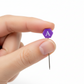 Close-up of Taylor Seville Magic Alphabet pin showing purple comfort grip letter head
