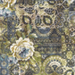 Carpet Bag Romance Blue Carpet fabric by Jason Yenter for In The Beginning Fabrics with ruler showing print scale – large-scale antique carpet patchwork with oversized ivory roses, paisley medallions, and scrollwork in charcoal, olive green, gold, and cream, perfect for vintage and statement quilt projects, 100% cotton, 3 yard cut