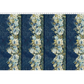 Carpet Bag Romance Blue Border Print fabric by Jason Yenter for In The Beginning Fabrics showing full width repeat – four cascading floral garland stripes with ivory and blue roses on deep navy damask ground, perfect for fussy-cut borders and vintage quilt projects, 100% cotton, 3 yard cut