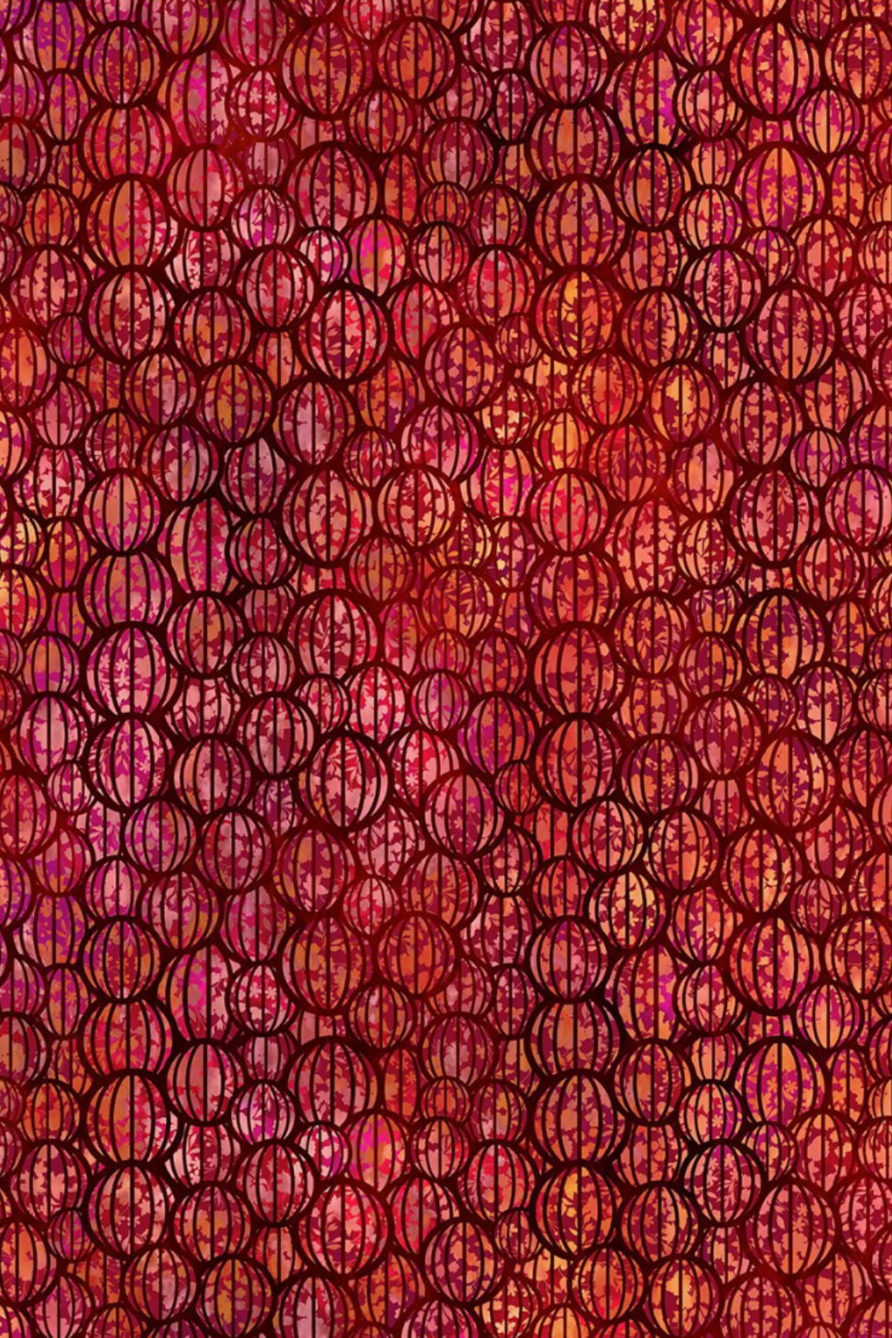 Allure Red Lanterns fabric by Jason Yenter for In The Beginning Fabrics – allover striped oval lantern pattern in rich crimson, ruby, magenta, and orange with subtle botanical texture on deep burgundy ground, perfect for bold warm-toned quilt projects, 100% cotton, 3 yard cut