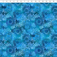 I Dream In Color Sunflower Blue quilting cotton fabric with ruler showing print scale – allover tonal shadow floral with silhouetted sunflowers and daisy clusters in cobalt, cerulean, teal, and deep navy watercolor wash by Jason Yenter for In The Beginning Fabrics, 100% cotton, 3 yard cut