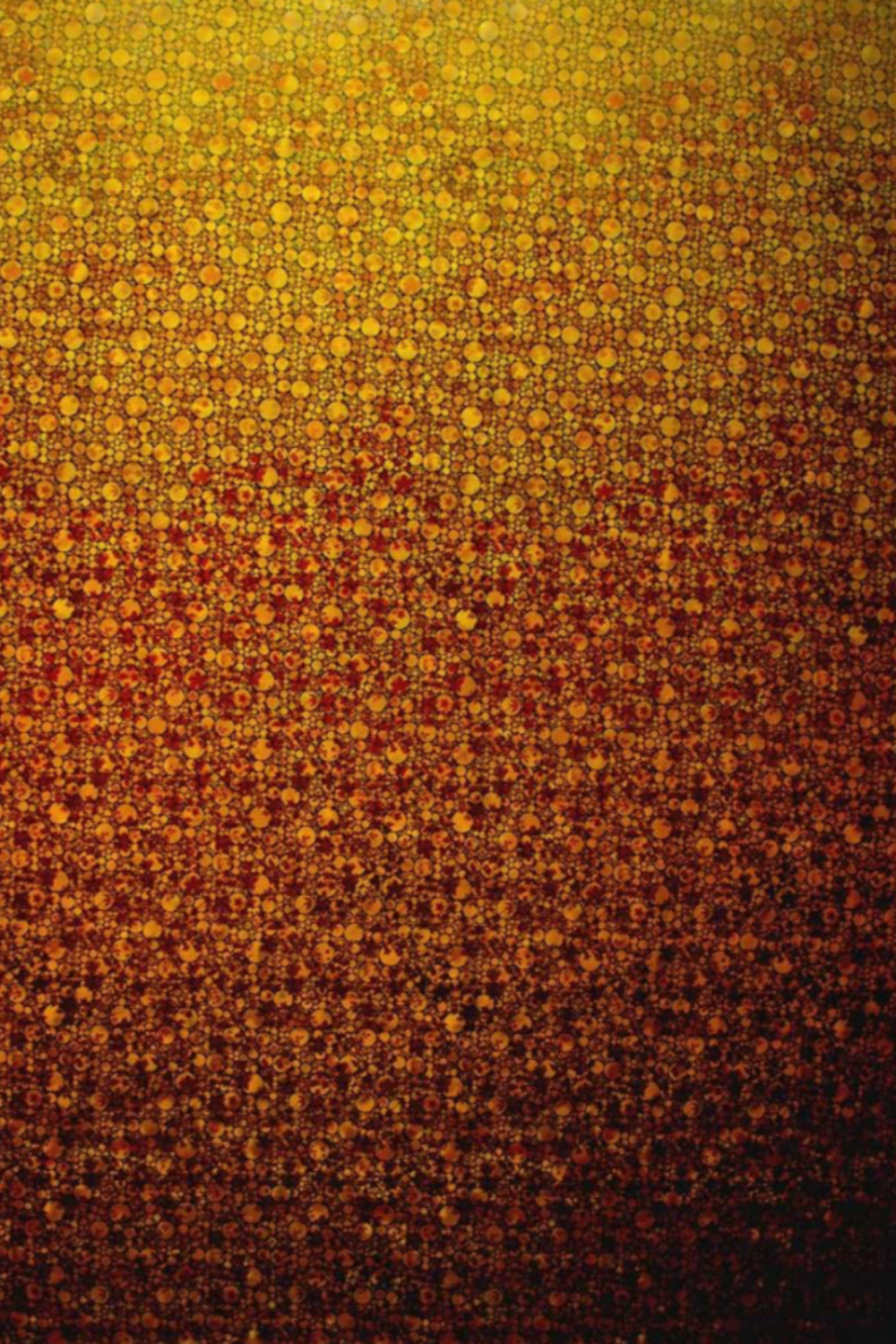 I Dream In Color Gold Ombre fabric by Jason Yenter for In The Beginning Fabrics showing dramatic gold to burgundy ombre gradient – allover bubble dot pattern in golden yellow, amber, orange, and deep burgundy-brown, perfect for bold warm-toned quilt projects, 100% cotton, 3 yard cut