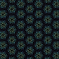 La Luna Black Bursts quilting cotton fabric showing allover geometric star burst blender with large six-pointed star and snowflake bursts formed by rows of glowing hexagonal dots in teal, aqua, chartreuse, and soft lavender on deep black by Jason Yenter for In The Beginning Fabrics, 100% cotton, 3 yard cut