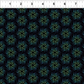 La Luna Black Bursts quilting cotton fabric with ruler showing print scale – allover geometric star burst blender with glowing hexagonal dots forming six-pointed star and snowflake bursts in teal, aqua, and chartreuse on deep black by Jason Yenter for In The Beginning Fabrics, 100% cotton, 3 yard cut