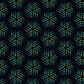 La Luna Black Bursts fabric by Jason Yenter for In The Beginning Fabrics with ruler showing print scale – allover geometric star burst blender with glowing hexagonal dots in teal, aqua, and chartreuse on deep black, perfect for celestial and night-themed quilt projects, 100% cotton, 3 yard cut