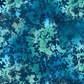 La Luna Teal Leaves fabric by Jason Yenter for In The Beginning Fabrics with ruler showing scale – dense allover tonal leaf silhouette print with fern fronds and botanical sprigs in aqua, teal, chartreuse, and navy on rich cobalt watercolor wash, perfect for night garden and jewel-toned quilt projects, 100% cotton, 3 yard cut