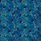 La Luna Blue Night Blooms quilting cotton fabric showing allover trailing botanical with deep navy moonflower blooms, Queen Anne's lace umbels, and chartreuse stems with lavender florets on rich cobalt and teal watercolor wash by Jason Yenter for In The Beginning Fabrics, 100% cotton, 3 yard cut