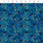 La Luna Blue Night Blooms quilting cotton fabric with ruler showing print scale – allover trailing botanical with deep navy moonflower blooms, chartreuse stems, and Queen Anne's lace on rich cobalt watercolor wash by Jason Yenter for In The Beginning Fabrics, 100% cotton, 3 yard cut