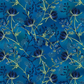 La Luna Blue Night Blooms fabric by Jason Yenter for In The Beginning Fabrics with ruler showing print scale – allover trailing botanical with deep navy moonflower blooms and chartreuse stems on rich cobalt watercolor wash, perfect for night garden and jewel-toned quilt projects, 100% cotton, 3 yard cut