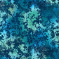 La Luna Teal Leaves fabric by Jason Yenter for In The Beginning Fabrics folded to show dense allover tonal leaf silhouette print – overlapping fern fronds, maple leaves, and botanical sprigs in aqua, teal, chartreuse, and deep navy on rich cobalt watercolor wash, perfect for night garden and jewel-toned quilt projects, 100% cotton, 3 yard cut